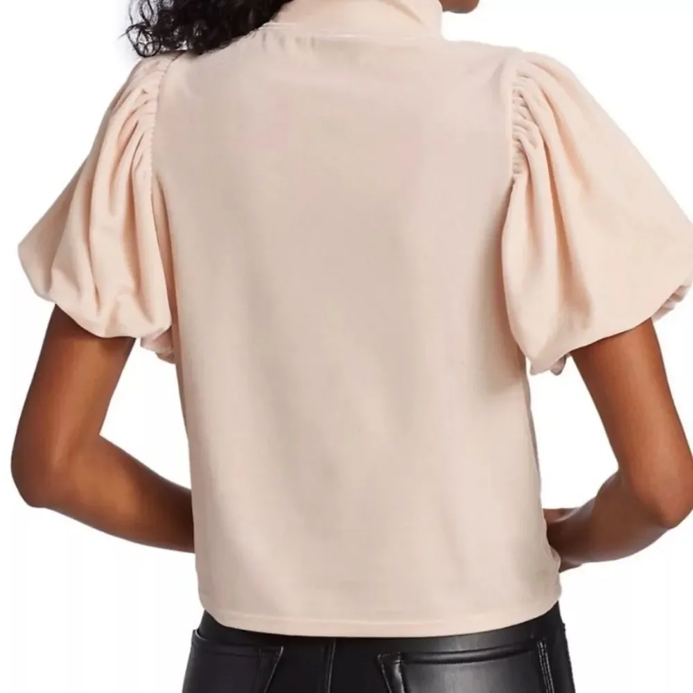 Free People Claudia Velvet Tee Puff Sleeve Mockneck Top Ballet Pink Size XS
